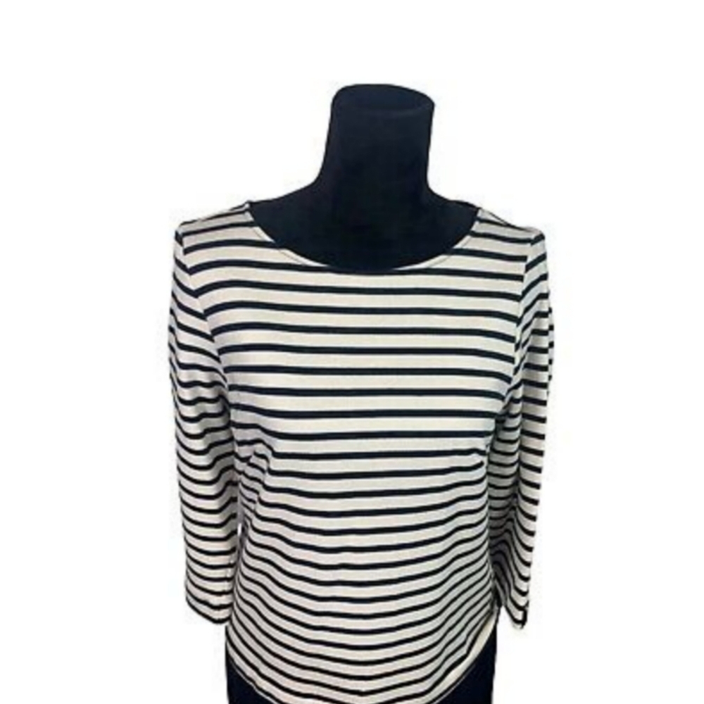 ZARA BASIC COLLECTION NAVY AND IVORY STRIPED SHIFT DRESS - Picture 10 of 13